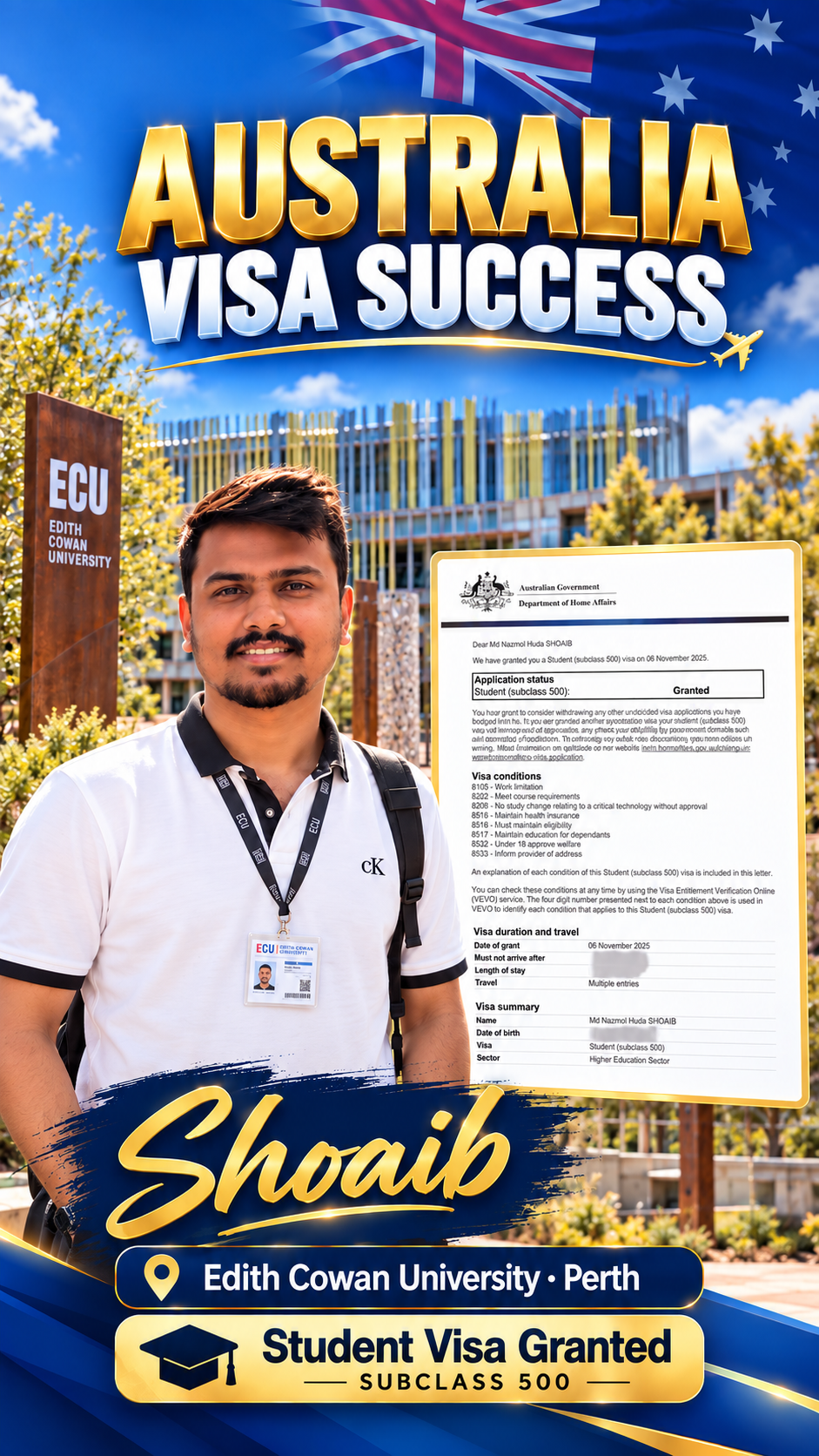 Australia student visa success shared with LizOn Education